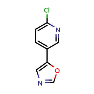Chemical structure of 2-Chloro-5-(1,3-oxazol-5-yl)pyridine , CAS 860648-90-4, AChemBlock U128844