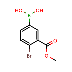 Chemical structure of 4-Bromo-3-(methoxycarbonyl)phenylboronic acid , CAS 870196-03-5, AChemBlock U128852