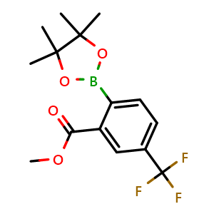 Chemical structure of Methyl 2-(4,4,5,5-tetramethyl-1,3,2-dioxaborolan-2-yl)-5-(trifluoromethyl)benzoate , CAS 873846-89-0, AChemBlock U128856