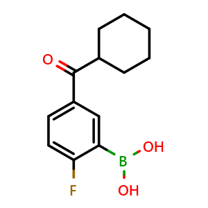 Chemical structure of 5-(Cyclohexylcarbmoyl)-2-fluorobenzeneboronic acid , CAS 874289-44-8, AChemBlock U128860