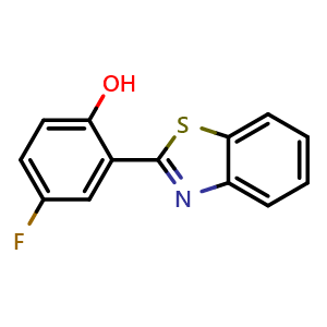 Chemical structure of 2-(Benzo[d]thiazol-2-yl)-4-fluorophenol , CAS 90481-42-8, AChemBlock U128884