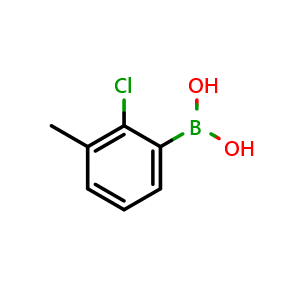 Chemical structure of (2-Chloro-3-methylphenyl)boronic acid , CAS 915070-53-0, AChemBlock U128892
