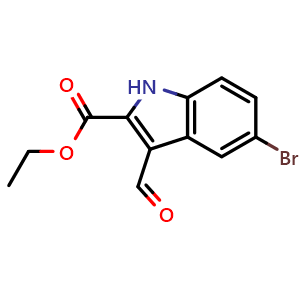 Chemical structure of Ethyl 5-bromo-3-formyl-1H-indole-2-carboxylate , CAS 100123-25-9, AChemBlock U128942