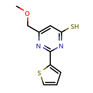 Chemical structure of 6-(methoxymethyl)-2-(thiophen-2-yl)pyrimidine-4-thiol , CAS 1019018-36-0, AChemBlock U128975