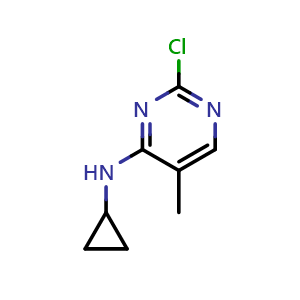 Chemical structure of 2-chloro-N-cyclopropyl-5-methylpyrimidin-4-amine , CAS 1050602-57-7, AChemBlock U129022