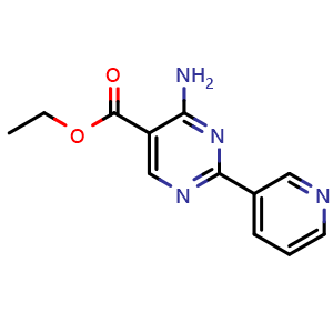 Chemical structure of ethyl 4-amino-2-(pyridin-3-yl)pyrimidine-5-carboxylate , CAS 1053656-10-2, AChemBlock U129023