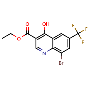 Chemical structure of ethyl 8-bromo-4-hydroxy-6-(trifluoromethyl)quinoline-3-carboxylate , CAS 1065094-22-5, AChemBlock U129045