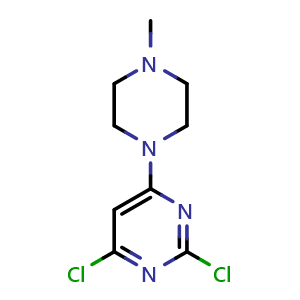 Chemical structure of 2,4-Dichloro-6-(4-methylpiperazin-1-yl)pyrimidine , CAS 1080622-72-5, AChemBlock U129054