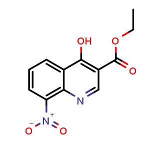 Chemical structure of ethyl 4-hydroxy-8-nitroquinoline-3-carboxylate , CAS 109799-69-1, AChemBlock U129086