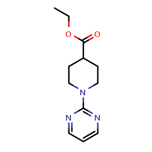 Chemical structure of ethyl 1-(pyrimidin-2-yl)piperidine-4-carboxylate , CAS 111247-60-0, AChemBlock U129094