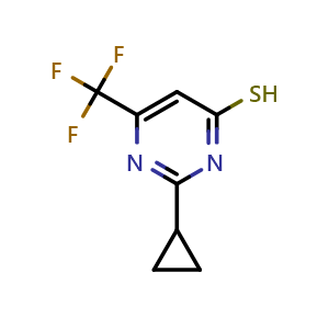 Chemical structure of 2-cyclopropyl-6-(trifluoromethyl)pyrimidine-4-thiol , CAS 1133122-93-6, AChemBlock U129108