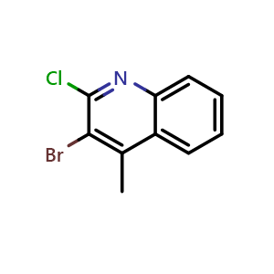 Chemical structure of 3-bromo-2-chloro-4-methylquinoline , CAS 1134335-05-9, AChemBlock U129112