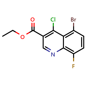 Chemical structure of ethyl 5-bromo-4-chloro-8-fluoroquinoline-3-carboxylate , CAS 1153980-61-0, AChemBlock U129121