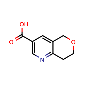 Chemical structure of 7,8-dihydro-5H-pyrano[4,3-b]pyridine-3-carboxylic acid , CAS 1196155-91-5, AChemBlock U129193