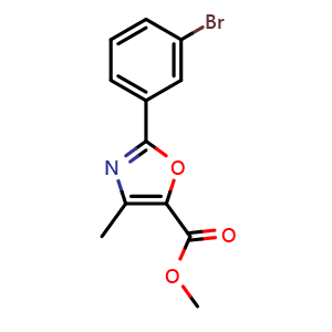 Chemical structure of methyl 2-(3-bromophenyl)-4-methyloxazole-5-carboxylate , CAS 1206976-01-3, AChemBlock U129207