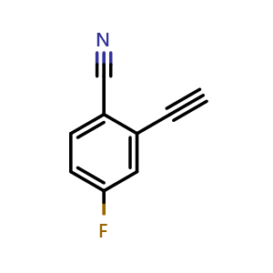 Chemical structure of 2-ethynyl-4-fluorobenzonitrile , CAS 1208076-36-1, AChemBlock U129219
