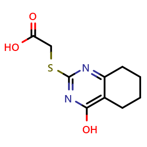 Chemical structure of 2-((4-hydroxy-5,6,7,8-tetrahydroquinazolin-2-yl)thio)acetic acid , CAS 1210-67-9, AChemBlock U129231