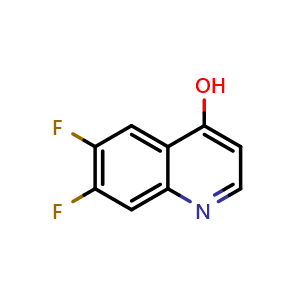 Chemical structure of 6,7-difluoroquinolin-4-ol , CAS 1215770-40-3, AChemBlock U129257