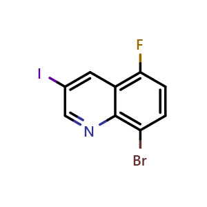 Chemical structure of 8-bromo-5-fluoro-3-iodoquinoline , CAS 1227293-58-4, AChemBlock U129286