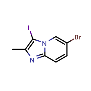 Chemical structure of 6-bromo-3-iodo-2-methylimidazo[1,2-a]pyridine , CAS 1246184-50-8, AChemBlock U129338