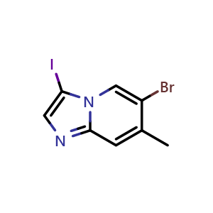Chemical structure of 6-Bromo-3-iodo-7-methylimidazo[1,2-a]pyridine , CAS 1246184-61-1, AChemBlock U129339