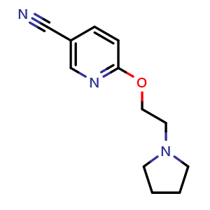 Chemical structure of 6-(2-(pyrrolidin-1-yl)ethoxy)pyridine-3-carbonitrile , CAS 1249741-18-1, AChemBlock U129353