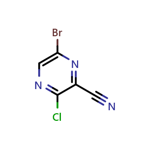 Chemical structure of 6-bromo-3-chloropyrazine-2-carbonitrile , CAS 1257072-34-6, AChemBlock U129382