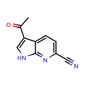 Chemical structure of 3-acetyl-1H-pyrrolo[2,3-b]pyridine-6-carbonitrile , CAS 1260382-51-1, AChemBlock U129389