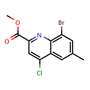 Chemical structure of methyl 8-bromo-4-chloro-6-methylquinoline-2-carboxylate , CAS 1260890-40-1, AChemBlock U129411