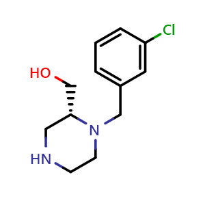 Chemical structure of (R)-(1-(3-chlorobenzyl)piperazin-2-yl)methanol , CAS 1263286-37-8, AChemBlock U129432