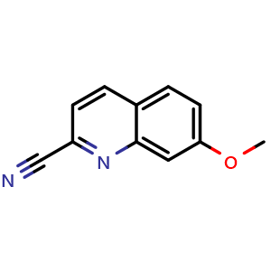 Chemical structure of 7-methoxyquinoline-2-carbonitrile , CAS 1267077-00-8, AChemBlock U129434