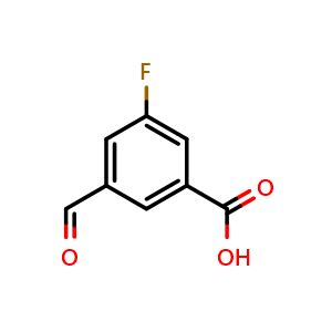 Chemical structure of 3-fluoro-5-formylbenzoic acid , CAS 1289005-85-1, AChemBlock U129459