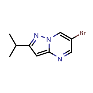 Chemical structure of 6-Bromo-2-Isopropylpyrazolo[1,5-a]pyrimidine , CAS 1296224-38-8, AChemBlock U129473