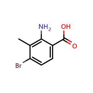 Chemical structure of 2-amino-4-bromo-3-methylbenzoic acid , CAS 129833-29-0, AChemBlock U129475