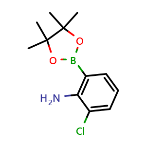 Chemical structure of 2-Chloro-6-(4,4,5,5-tetramethyl-1,3,2-dioxaborolan-2-yl)aniline , CAS 1309982-17-9, AChemBlock U129487