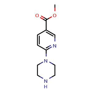 Chemical structure of Methyl 6-(piperazin-1-yl)nicotinate , CAS 132144-03-7, AChemBlock U129501
