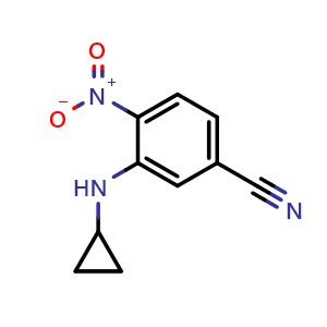 Chemical structure of 3-(cyclopropylamino)-4-nitrobenzonitrile , CAS 1356483-72-1, AChemBlock U129563