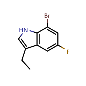 Chemical structure of 7-Bromo-3-ethyl-5-fluoro-1H-indole , CAS 1360891-22-0, AChemBlock U129575