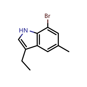 Chemical structure of 7-Bromo-3-ethyl-5-methyl-1H-indole , CAS 1360927-42-9, AChemBlock U129593