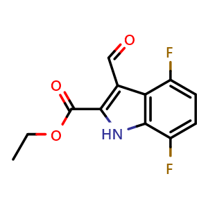 Chemical structure of ethyl 4,7-difluoro-3-formyl-1H-indole-2-carboxylate , CAS 1360927-95-2, AChemBlock U129595