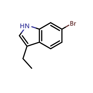 Chemical structure of 6-bromo-3-ethyl-1H-indole , CAS 1360945-68-1, AChemBlock U129606