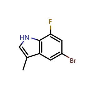 Chemical structure of 5-Bromo-7-fluoro-3-methyl-1H-indole , CAS 1360946-16-2, AChemBlock U129607