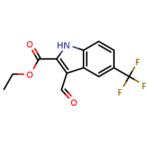 Chemical structure of ethyl 3-formyl-5-(trifluoromethyl)-1H-indole-2-carboxylate , CAS 1360957-83-0, AChemBlock U129620
