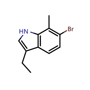 Chemical structure of 6-bromo-3-ethyl-7-methyl-1H-indole , CAS 1360965-54-3, AChemBlock U129626
