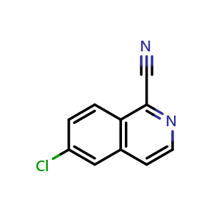 Chemical structure of 6-chloroisoquinoline-1-carbonitrile , CAS 1368246-77-8, AChemBlock U129647