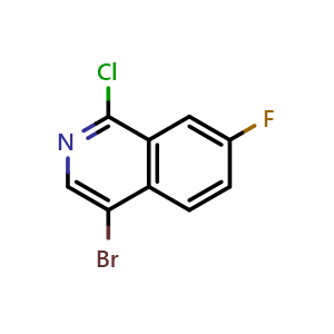 Chemical structure of 4-Bromo-1-chloro-7-fluoroisoquinoline , CAS 1369199-73-4, AChemBlock U129662