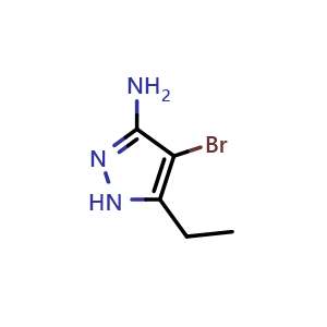 Chemical structure of 4-bromo-5-ethyl-1H-pyrazol-3-amine , CAS 1376333-10-6, AChemBlock U129680