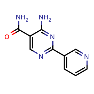Chemical structure of 4-amino-2-(pyridin-3-yl)pyrimidine-5-carboxamide , CAS 1383131-94-9, AChemBlock U129702