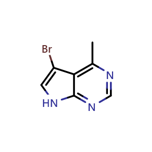 Chemical structure of 5-bromo-4-methyl-7H-pyrrolo[2,3-d]pyrimidine , CAS 1415220-35-7, AChemBlock U129736