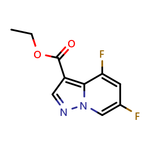 Chemical structure of ethyl 4,6-difluoropyrazolo[1,5-a]pyridine-3-carboxylate , CAS 1427501-67-4, AChemBlock U129759